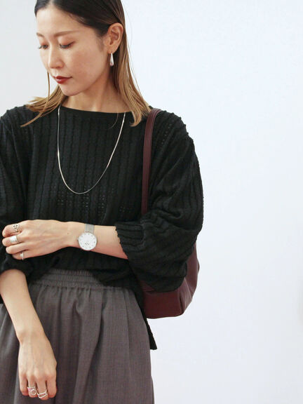 ジャカードボリュームスリーブプルオーバー(ブラック/ブラウン/キナリ)|Samansa Mos2 blue(サマンサモスモス ブルー)通販