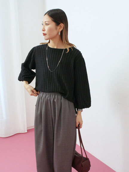 ジャカードボリュームスリーブプルオーバー(ブラック/ブラウン/キナリ)|Samansa Mos2 blue(サマンサモスモス ブルー)通販