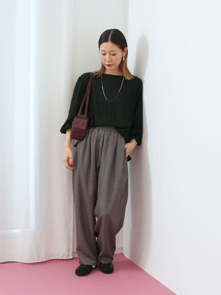 ジャカードボリュームスリーブプルオーバー(ブラック/ブラウン/キナリ)|Samansa Mos2 blue(サマンサモスモス ブルー)通販