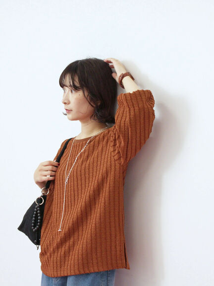 ジャカードボリュームスリーブプルオーバー(ブラック/ブラウン/キナリ)|Samansa Mos2 blue(サマンサモスモス ブルー)通販