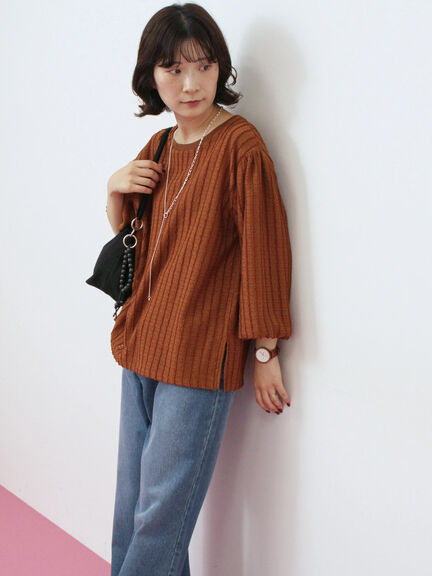 ジャカードボリュームスリーブプルオーバー(ブラック/ブラウン/キナリ)|Samansa Mos2 blue(サマンサモスモス ブルー)通販