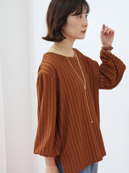 ジャカードボリュームスリーブプルオーバー(ブラック/ブラウン/キナリ)|Samansa Mos2 blue(サマンサモスモス ブルー)通販