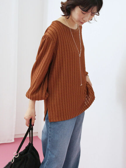 ジャカードボリュームスリーブプルオーバー(ブラック/ブラウン/キナリ)|Samansa Mos2 blue(サマンサモスモス ブルー)通販