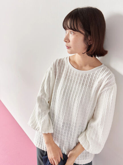 ジャカードボリュームスリーブプルオーバー(ブラック/ブラウン/キナリ)|Samansa Mos2 blue(サマンサモスモス ブルー)通販