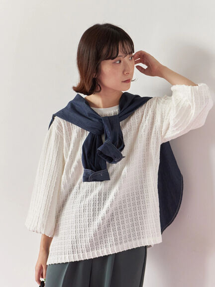 ジャカードボリュームスリーブプルオーバー(ブラック/ブラウン/キナリ)|Samansa Mos2 blue(サマンサモスモス ブルー)通販