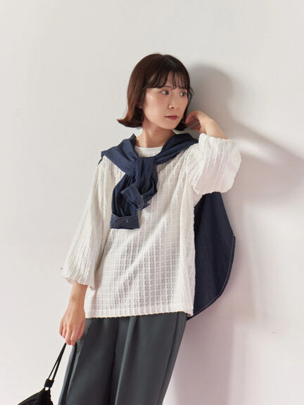 ジャカードボリュームスリーブプルオーバー(ブラック/ブラウン/キナリ)|Samansa Mos2 blue(サマンサモスモス ブルー)通販