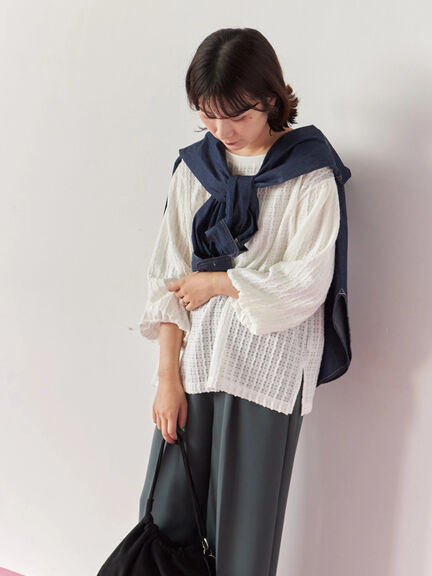 ジャカードボリュームスリーブプルオーバー(ブラック/ブラウン/キナリ)|Samansa Mos2 blue(サマンサモスモス ブルー)通販