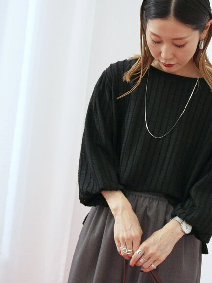 ジャカードボリュームスリーブプルオーバー(ブラック/ブラウン/キナリ)|Samansa Mos2 blue(サマンサモスモス ブルー)通販