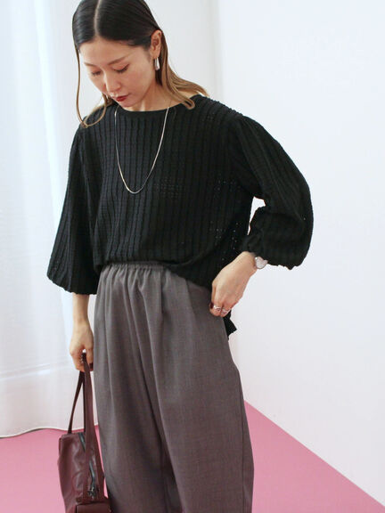 ジャカードボリュームスリーブプルオーバー(ブラック/ブラウン/キナリ)|Samansa Mos2 blue(サマンサモスモス ブルー)通販