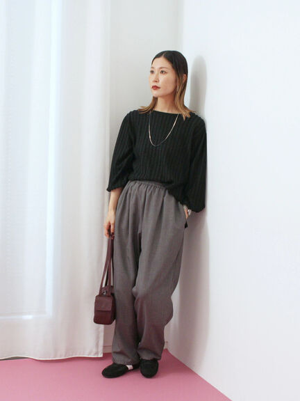 ジャカードボリュームスリーブプルオーバー(ブラック/ブラウン/キナリ)|Samansa Mos2 blue(サマンサモスモス ブルー)通販