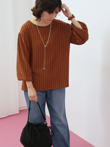 ジャカードボリュームスリーブプルオーバー(ブラック/ブラウン/キナリ)|Samansa Mos2 blue(サマンサモスモス ブルー)通販