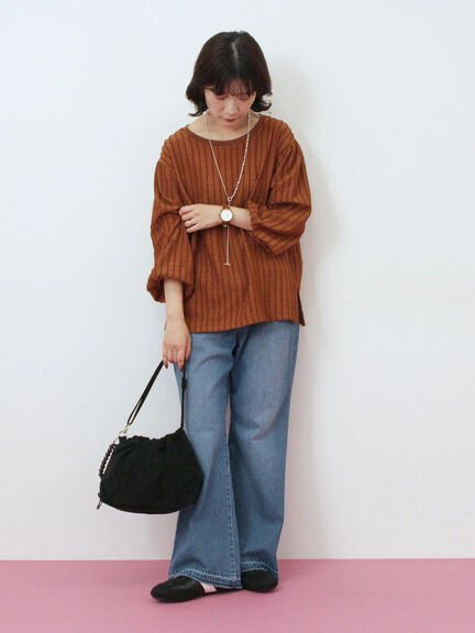 ジャカードボリュームスリーブプルオーバー(ブラック/ブラウン/キナリ)|Samansa Mos2 blue(サマンサモスモス ブルー)通販