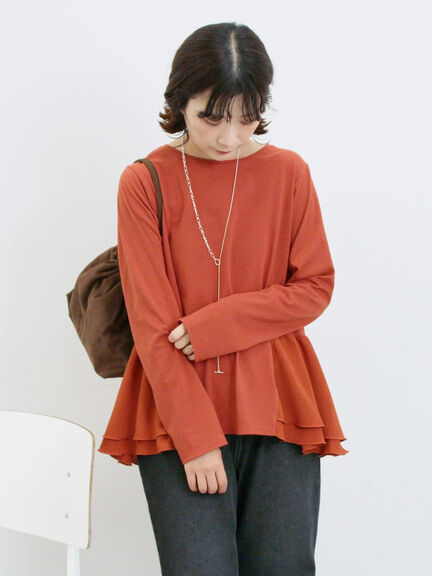 ペプラムドッキングカットソー(ブラック/ダークオレンジ/キナリ)|Samansa Mos2 blue(サマンサモスモス ブルー)通販