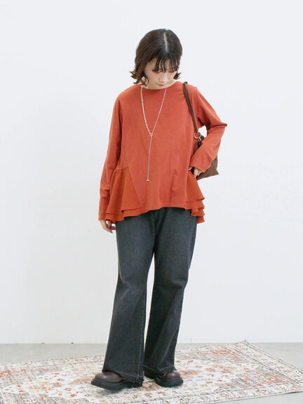 ペプラムドッキングカットソー(ブラック/ダークオレンジ/キナリ)|Samansa Mos2 blue(サマンサモスモス ブルー)通販