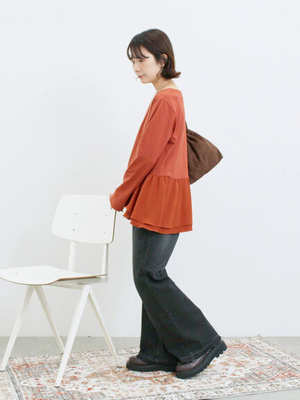 ペプラムドッキングカットソー(ブラック/ダークオレンジ/キナリ)|Samansa Mos2 blue(サマンサモスモス ブルー)通販