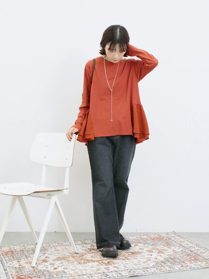 ペプラムドッキングカットソー(ブラック/ダークオレンジ/キナリ)|Samansa Mos2 blue(サマンサモスモス ブルー)通販