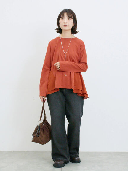 ペプラムドッキングカットソー(ブラック/ダークオレンジ/キナリ)|Samansa Mos2 blue(サマンサモスモス ブルー)通販