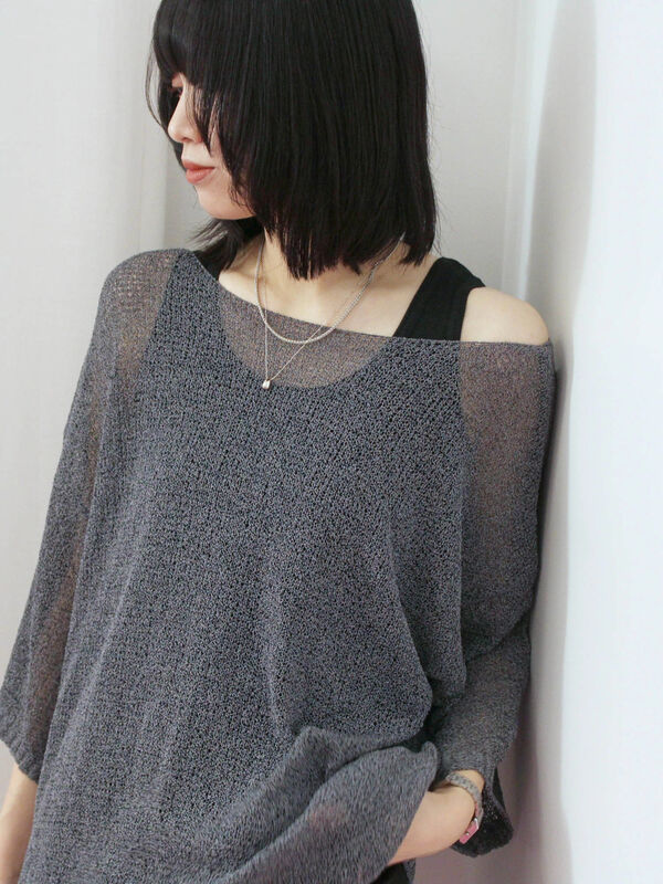 ◎7分袖シアーニット(チャコールグレー)|Samansa Mos2 blue(サマンサモスモス ブルー)通販