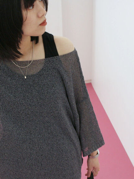 ◎7分袖シアーニット(チャコールグレー/ブラック/ベージュ)|Samansa Mos2 blue(サマンサモスモス ブルー)通販