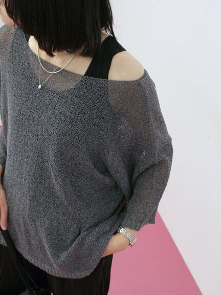 ◎7分袖シアーニット(チャコールグレー/ブラック/ベージュ)|Samansa Mos2 blue(サマンサモスモス ブルー)通販