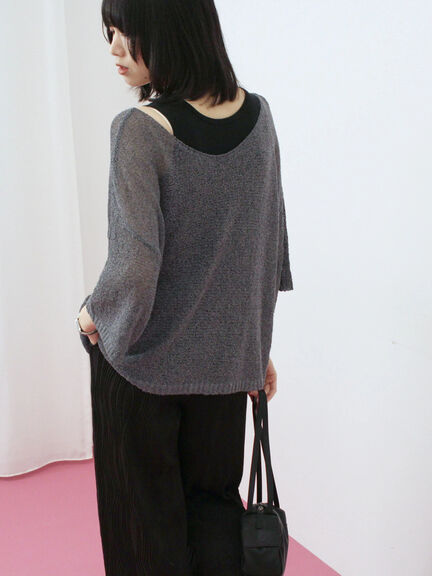 ◎7分袖シアーニット(チャコールグレー/ブラック/ベージュ)|Samansa Mos2 blue(サマンサモスモス ブルー)通販