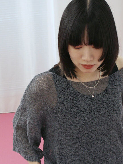 ◎7分袖シアーニット(チャコールグレー/ブラック/ベージュ)|Samansa Mos2 blue(サマンサモスモス ブルー)通販