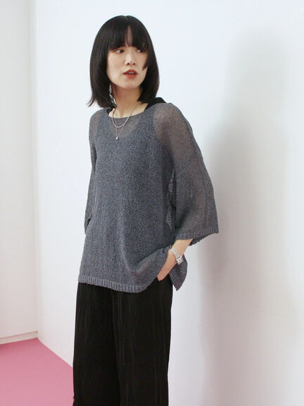 ◎7分袖シアーニット(チャコールグレー/ブラック/ベージュ)|Samansa Mos2 blue(サマンサモスモス ブルー)通販