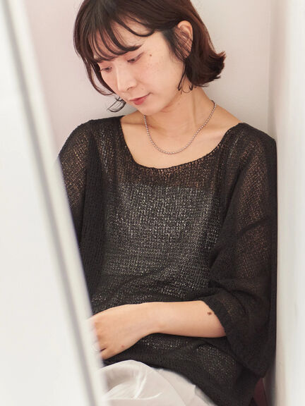 ◎7分袖シアーニット(チャコールグレー/ブラック/ベージュ)|Samansa Mos2 blue(サマンサモスモス ブルー)通販