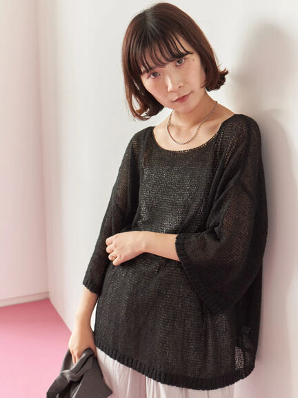 ◎7分袖シアーニット(チャコールグレー/ブラック/ベージュ)|Samansa Mos2 blue(サマンサモスモス ブルー)通販