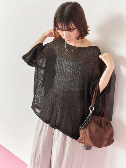 ◎7分袖シアーニット(チャコールグレー/ブラック/ベージュ)|Samansa Mos2 blue(サマンサモスモス ブルー)通販