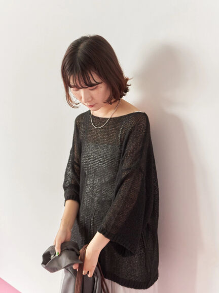 ◎7分袖シアーニット(チャコールグレー/ブラック/ベージュ)|Samansa Mos2 blue(サマンサモスモス ブルー)通販