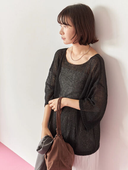 ◎7分袖シアーニット(チャコールグレー/ブラック/ベージュ)|Samansa Mos2 blue(サマンサモスモス ブルー)通販