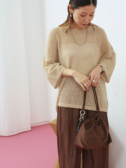 ◎7分袖シアーニット(チャコールグレー/ブラック/ベージュ)|Samansa Mos2 blue(サマンサモスモス ブルー)通販