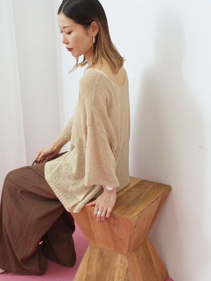 ◎7分袖シアーニット(チャコールグレー/ブラック/ベージュ)|Samansa Mos2 blue(サマンサモスモス ブルー)通販