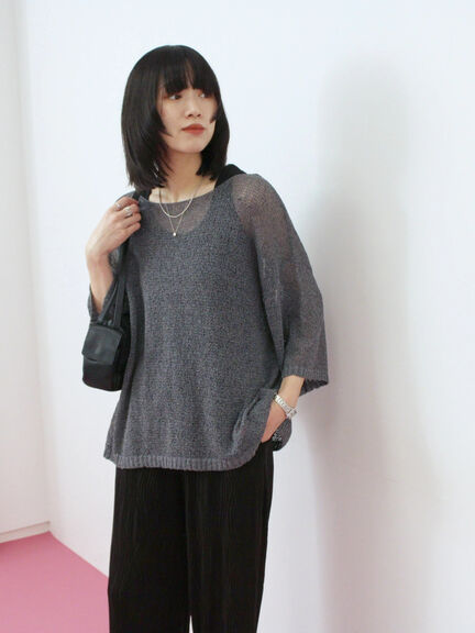 ◎7分袖シアーニット(チャコールグレー/ブラック/ベージュ)|Samansa Mos2 blue(サマンサモスモス ブルー)通販