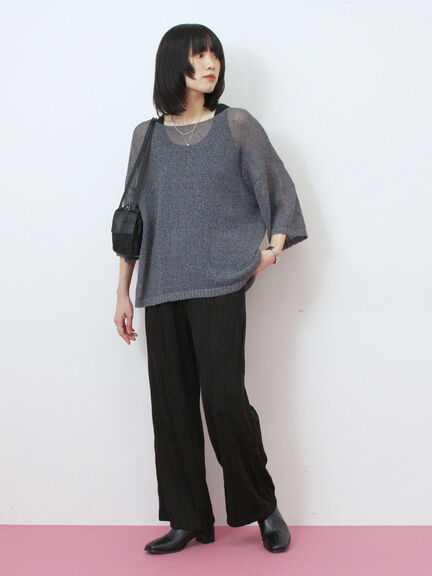 ◎7分袖シアーニット(チャコールグレー/ブラック/ベージュ)|Samansa Mos2 blue(サマンサモスモス ブルー)通販