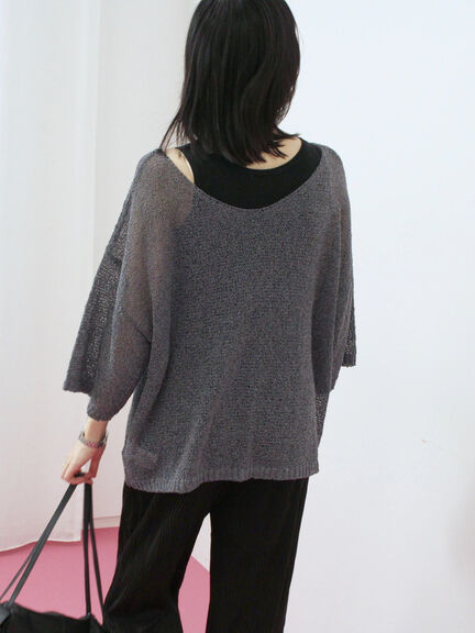 ◎7分袖シアーニット(チャコールグレー/ブラック/ベージュ)|Samansa Mos2 blue(サマンサモスモス ブルー)通販