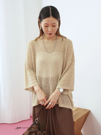 ◎7分袖シアーニット(チャコールグレー/ブラック/ベージュ)|Samansa Mos2 blue(サマンサモスモス ブルー)通販