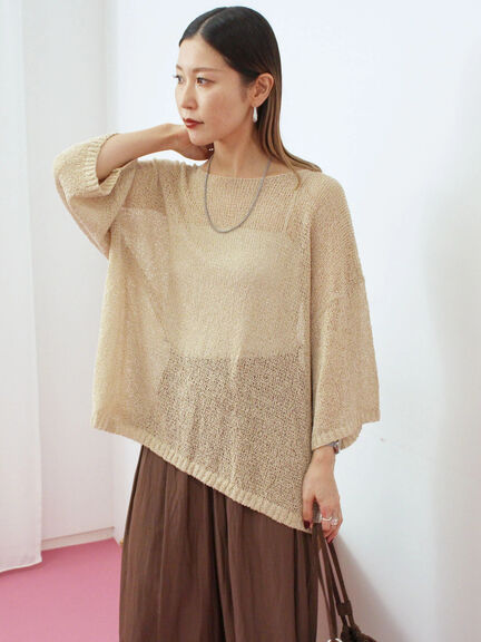 ◎7分袖シアーニット(チャコールグレー/ブラック/ベージュ)|Samansa Mos2 blue(サマンサモスモス ブルー)通販