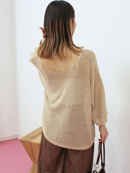 ◎7分袖シアーニット(チャコールグレー/ブラック/ベージュ)|Samansa Mos2 blue(サマンサモスモス ブルー)通販