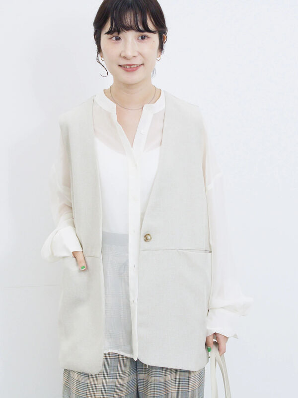 ◎ノーカラージレ(ベージュ)|Samansa Mos2 blue(サマンサモスモス ブルー)通販