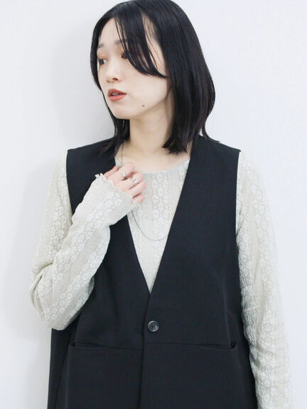 ◎ノーカラージレ(ブラック/ベージュ)|Samansa Mos2 blue(サマンサモスモス ブルー)通販