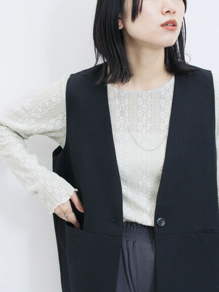 ◎ノーカラージレ(ブラック/ベージュ)|Samansa Mos2 blue(サマンサモスモス ブルー)通販