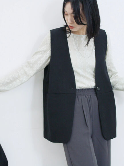 ◎ノーカラージレ(ブラック/ベージュ)|Samansa Mos2 blue(サマンサモスモス ブルー)通販