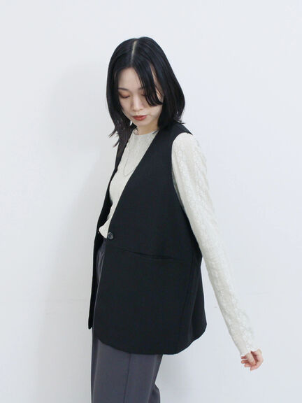 ◎ノーカラージレ(ブラック/ベージュ)|Samansa Mos2 blue(サマンサモスモス ブルー)通販