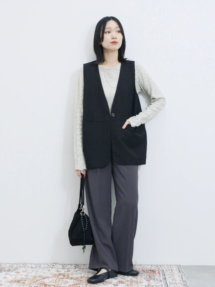 ◎ノーカラージレ(ブラック/ベージュ)|Samansa Mos2 blue(サマンサモスモス ブルー)通販