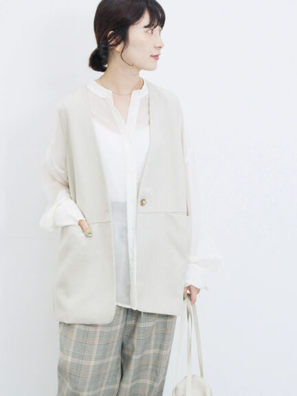 ◎ノーカラージレ(ブラック/ベージュ)|Samansa Mos2 blue(サマンサモスモス ブルー)通販