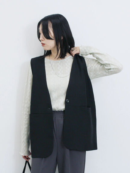 ◎ノーカラージレ(ブラック/ベージュ)|Samansa Mos2 blue(サマンサモスモス ブルー)通販