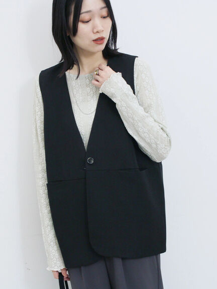 ◎ノーカラージレ(ブラック/ベージュ)|Samansa Mos2 blue(サマンサモスモス ブルー)通販