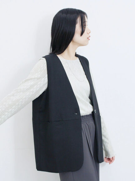 ◎ノーカラージレ(ブラック/ベージュ)|Samansa Mos2 blue(サマンサモスモス ブルー)通販